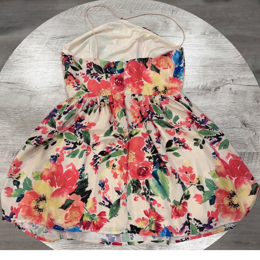Antix Floral Halter Skater Dress Cottagecore Open Back Sundress Fit & Flare -L - Picture 7 of 9
